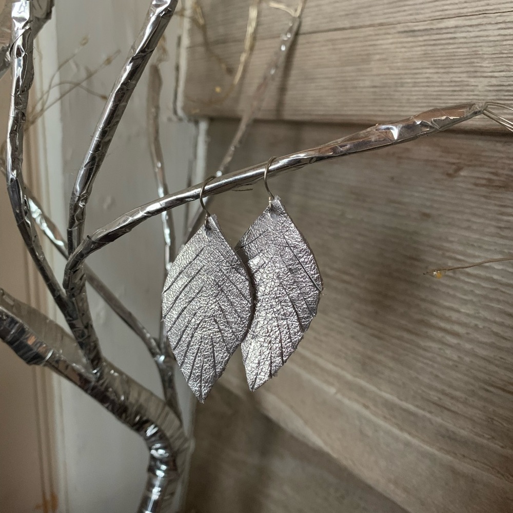 Silver leaf shaped earrings